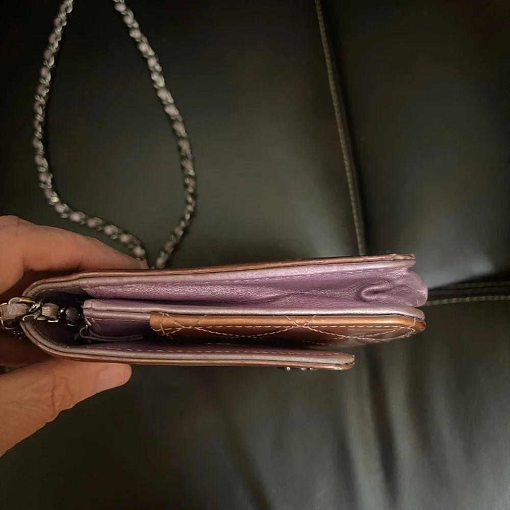 Chanel patent leather pink wallet on chain bag